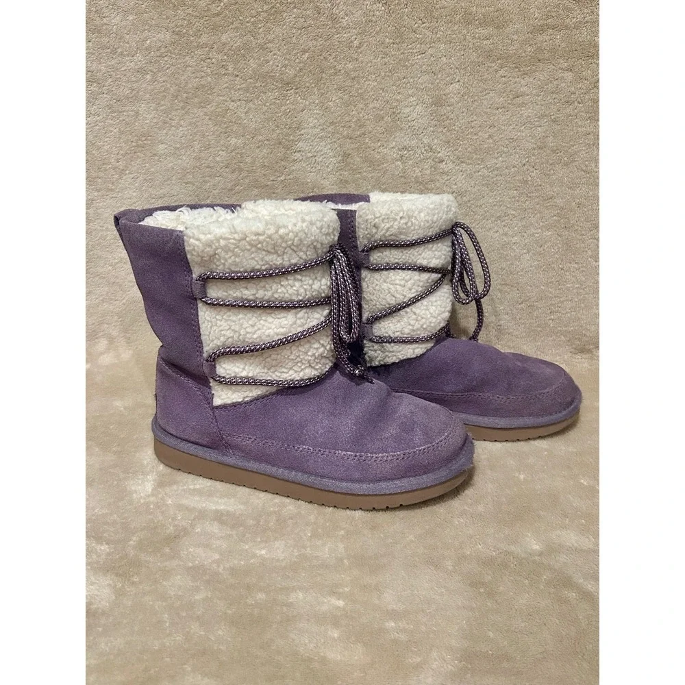 Koolaburra by UGG Girls 2 Michon Short Purple Suede Boots Sherpa Lined Winter